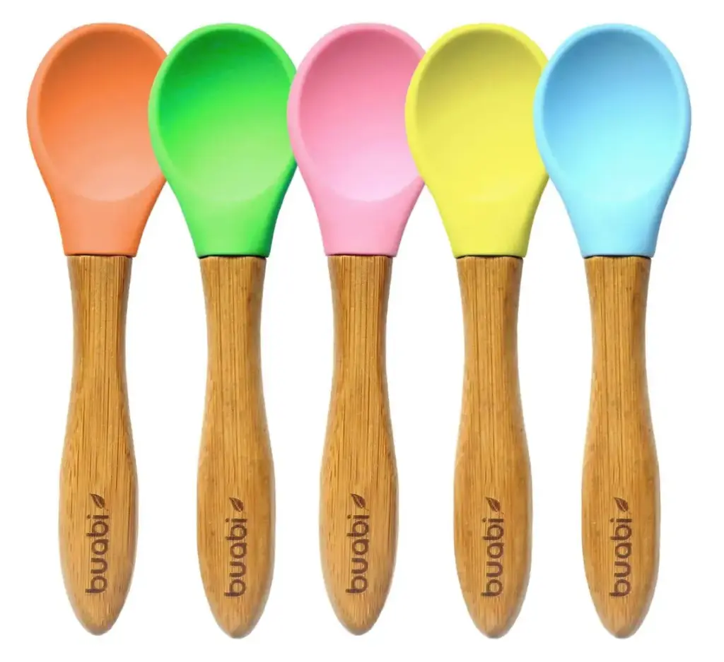 Set de 5 Cucharas Bambú & Silicona (Ecológico y Seguro)
