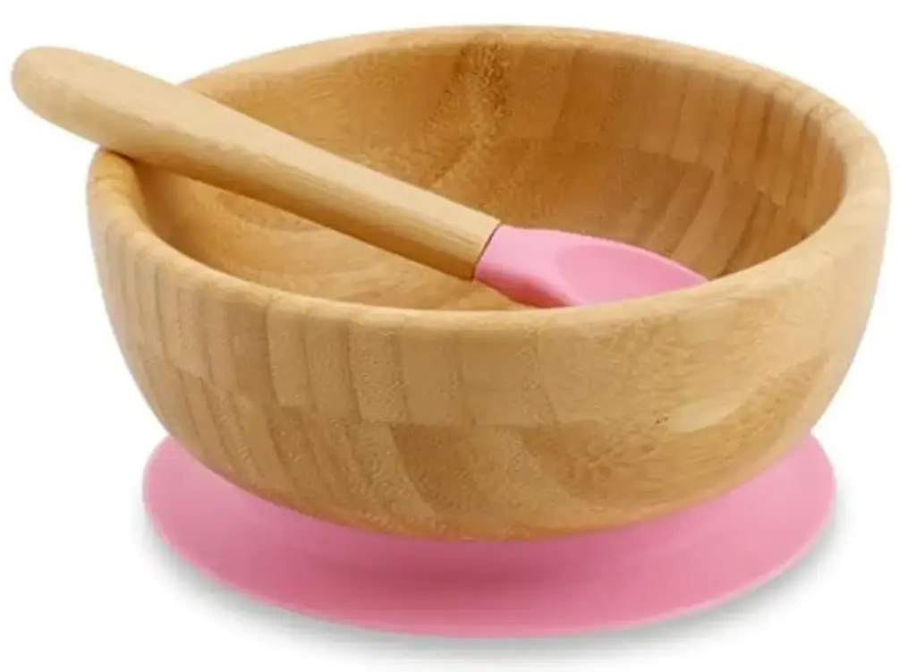 Bol + cuchara de bambú con ventosa